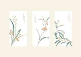 Art natural icon and logo design. Japanese background with watercolor texture vector. Branch of leaves decoration in vintage style. Flower illustration. vector