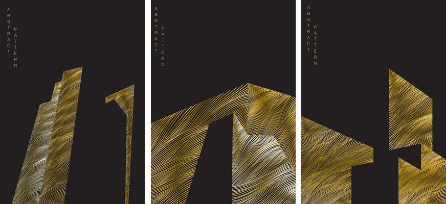 Abstract architecture background with geometric pattern with modern building cover set background. Hand drawn line pattern  with Gold texture vector.
