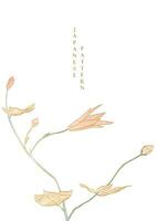 Art natural hand drawn line pattern. Japanese background with watercolor texture vector. Branch with leaves decoration in vintage style. vector