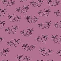 Berry seamless pattern with strawberries on a burgundy background in doodle style vector