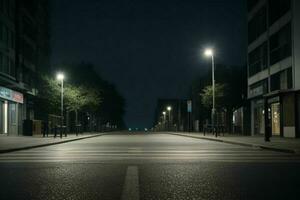 Empty space on the street on the night. background. AI Generative Pro Photo