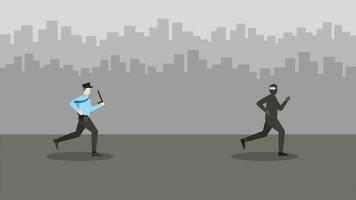 Thief running away escape from Policeman in the city at night. vector