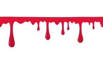 Dripping blood seamless border. Flow down red paint cartoon vector illustration. Scary decorative element.
