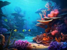 Underwater world with fish and corals AI Generative photo