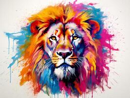 Colorful lion head splash art with white background AI Generative photo