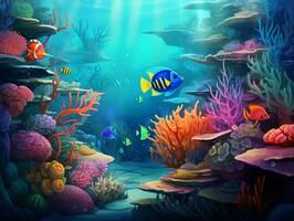Underwater world with fish and corals AI Generative photo