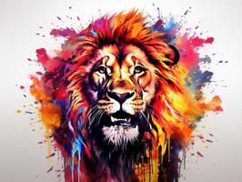 Colorful lion head splash art with white background AI Generative photo