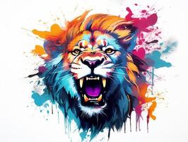 Colorful lion head splash art with white background AI Generative photo