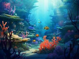 Underwater world with fish and corals AI Generative photo