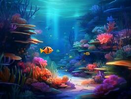 Underwater world with fish and corals AI Generative photo