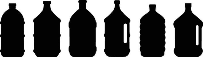 el plastico botella negro icono colocar. vector plano estilo firmar envase agua botella para deporte. natural y sano estilo de vida concepto agua embotellado envase líquido