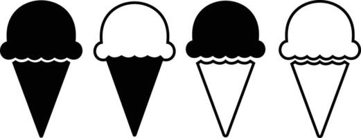 Ice cream cone icon set . Modern sweet vanilla desert sign. Trendy black vector chocolate cram symbol collection for web site design, button to mobile app. Logotype.