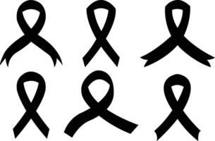 Cancer Ribbon flat icon set. Vector awareness ribbon black color isolated on. International Day of cancer, World Cancer Day. Design template element for graphics collection