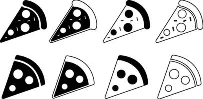 Pizza piece flat line black icons set. Vector thin sign of italian fast food cafe logo. Pizzeria can be used for digital product, presentation, print design and more