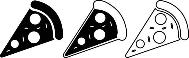 Pizza piece flat line black icons set. Vector thin sign of italian fast food cafe logo. Pizzeria can be used for digital product, presentation, print design and more