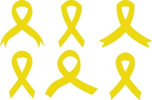 Cancer Ribbon flat icon set. Vector awareness ribbon yellow color isolated on . International Day of cancer, World Cancer Day. Design template element for graphics collection