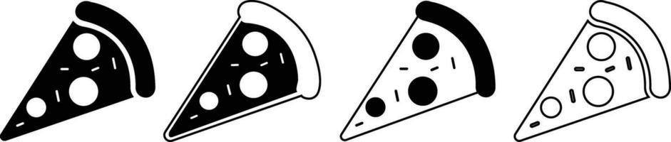 Pizza pedazo plano línea negro íconos colocar. vector Delgado firmar de italiano rápido comida café logo. pizzería lata ser usado para digital producto, presentación, impresión diseño y más