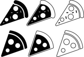 Pizza piece flat line black icons set. Vector thin sign of italian fast food cafe logo. Pizzeria can be used for digital product, presentation, print design and more