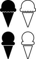 Ice cream cone icon set . Modern sweet vanilla desert sign. Trendy black vector chocolate cram symbol collection for web site design, button to mobile app. Logotype.