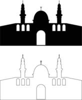 Palestina Alabama aqsa mezquita, compuesto en el ciudad de Jerusalén o Alabama quds en Arábica símbolo silueta diseño. masjid al-aqsa para logo, plano o línea negro icono colocar, saludo tarjeta bandera vector. vector