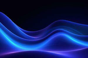 Dark abstract neon background, bright blue waves. Generative AI photo