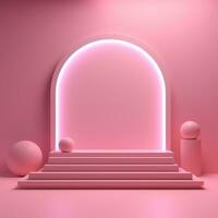 Shiny simple pink pedestal, stage, podium, empty space. Generative AI photo
