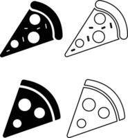 Pizza pedazo plano línea negro íconos colocar. vector Delgado firmar de italiano rápido comida café logo. pizzería lata ser usado para digital producto, presentación, impresión diseño y más