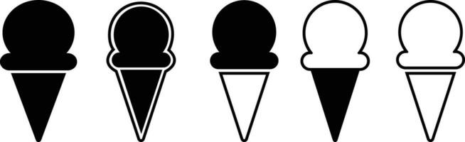 Ice cream cone icon set . Modern sweet vanilla desert sign. Trendy black vector chocolate cram symbol collection for web site design, button to mobile app. Logotype.