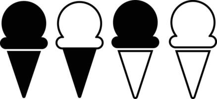 Ice cream cone icon set . Modern sweet vanilla desert sign. Trendy black vector chocolate cram symbol collection for web site design, button to mobile app. Logotype.