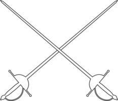 fencing sports logo solid design. Crossed rapiers swords or fencing duel line vector isolated on Trendy style black icon for games and websites.