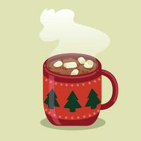 Christmas mug with delicious hot chocolate and marshmallows vector