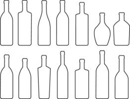 Wine beer black outline bottles icon set. Bar, pub, brew line symbol. Alcohol, drinks shop store, menu item vector silhouette collection isolated on. Cool and refreshing element