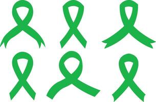 Cancer Ribbon flat icon set. Vector awareness ribbon green color isolated on . International Day of cancer, World Cancer Day. Design template element for graphics collection