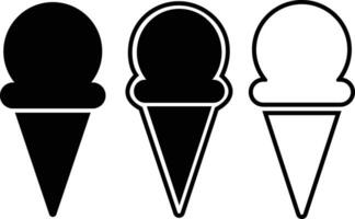 Ice cream cone icon set . Modern sweet vanilla desert sign. Trendy black vector chocolate cram symbol collection for web site design, button to mobile app. Logotype.