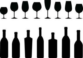 ine glasses icons set simple symbol of bar, restaurant. isolated on transparent background. Various wine glass flat vector black silhouette collection for mobile concept and web design.