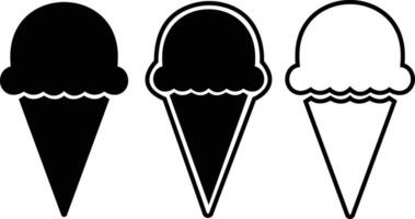 Ice cream cone icon set . Modern sweet vanilla desert sign. Trendy black vector chocolate cram symbol collection for web site design, button to mobile app. Logotype.