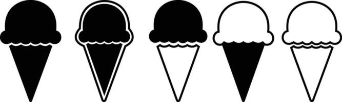 Ice cream cone icon set . Modern sweet vanilla desert sign. Trendy black vector chocolate cram symbol collection for web site design, button to mobile app. Logotype.