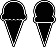 Ice cream cone icon set . Modern sweet vanilla desert sign. Trendy black vector chocolate cram symbol collection for web site design, button to mobile app. Logotype.