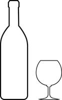 Alcohol bottle and glass line icons. Black outline vector silhouette with wine, cognac, champagne, beer. Alcohol linear collection .elements monochrome