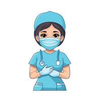 Doctor with stethoscope cute cartoon character illustration manually created vector