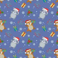 Cute raccoon and fox on Christmas element background. vector