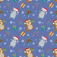 Cute raccoon and fox on Christmas element background. vector