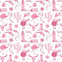 Cowboy Pink core fashion seamless pattern. Cowboy western and wild west theme texture. Hand drawn vector illustration.