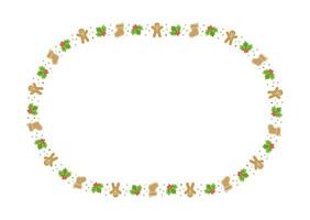 Gingerbread Cookies Frame Border, Christmas Winter Holiday Graphics. Homemade sweets pattern, card and social media post template on white background. Isolated vector illustration.