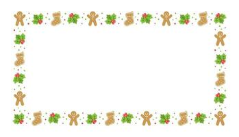 Rectangle Gingerbread Cookies Frame Border, Christmas Winter Holiday Graphics. Homemade sweets pattern, card and social media post template on white background. Isolated vector illustration.