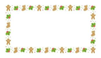 Rectangle Gingerbread Cookies Frame Border, Christmas Winter Holiday Graphics. Homemade sweets pattern, card and social media post template on white background. Isolated vector illustration.