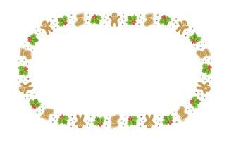 pan de jengibre galletas marco borde, Navidad invierno fiesta gráficos. hecho en casa dulces patrón, tarjeta y social medios de comunicación enviar modelo en blanco antecedentes. aislado vector ilustración.