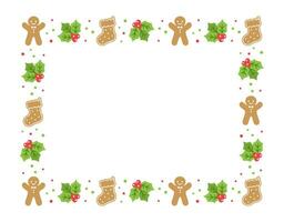 Rectangle Gingerbread Cookies Frame Border, Christmas Winter Holiday Graphics. Homemade sweets pattern, card and social media post template on white background. Isolated vector illustration.