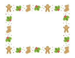 Rectangle Gingerbread Cookies Frame Border, Christmas Winter Holiday Graphics. Homemade sweets pattern, card and social media post template on white background. Isolated vector illustration.