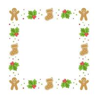 Square Gingerbread Cookies Frame Border, Christmas Winter Holiday Graphics. Homemade sweets pattern, card and social media post template on white background. Isolated vector illustration.